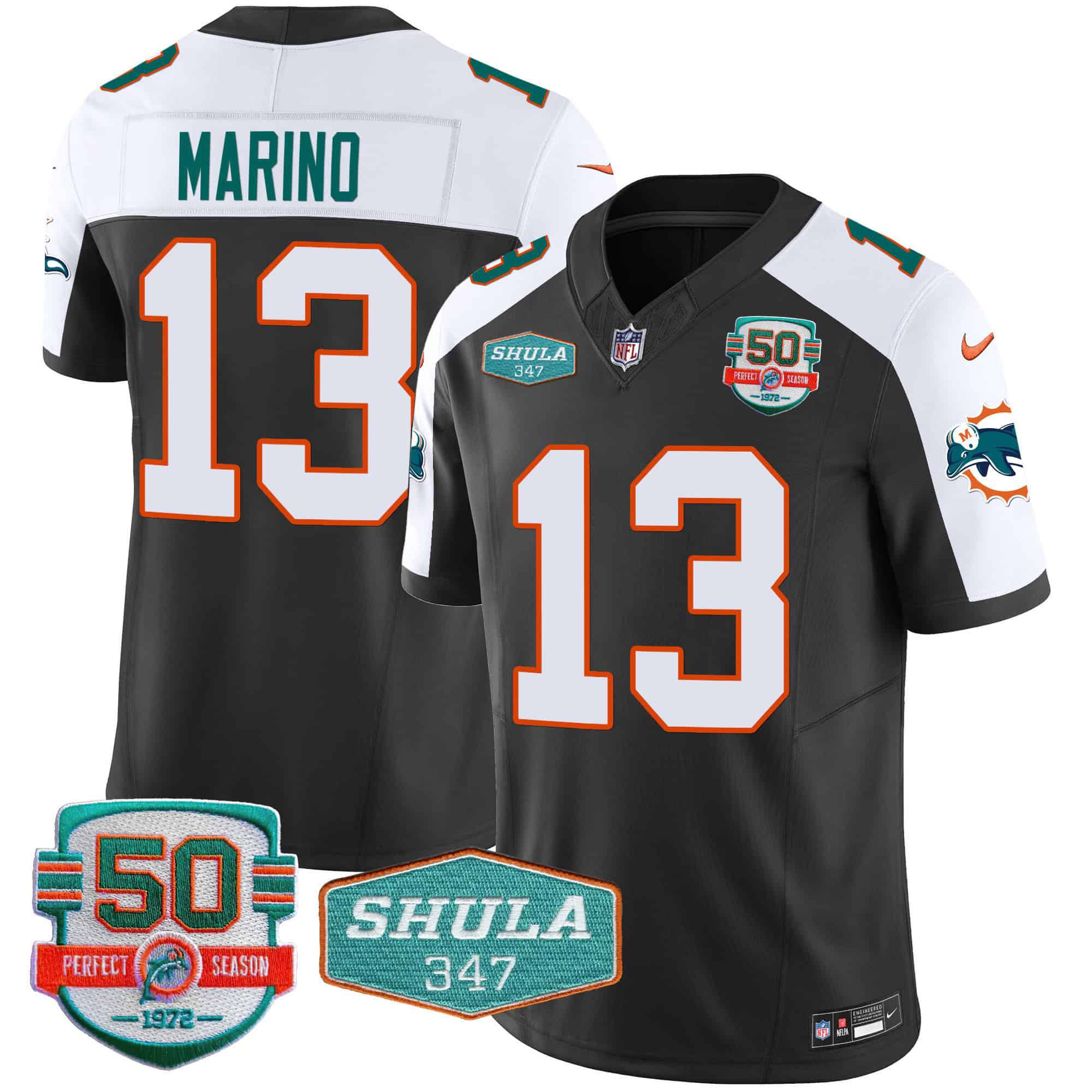 Men Miami Dolphins #13 Marino Black 2024 Nike Throwback Shula 347 Patch Vapor NFL Jersey->indianapolis colts->NFL Jersey